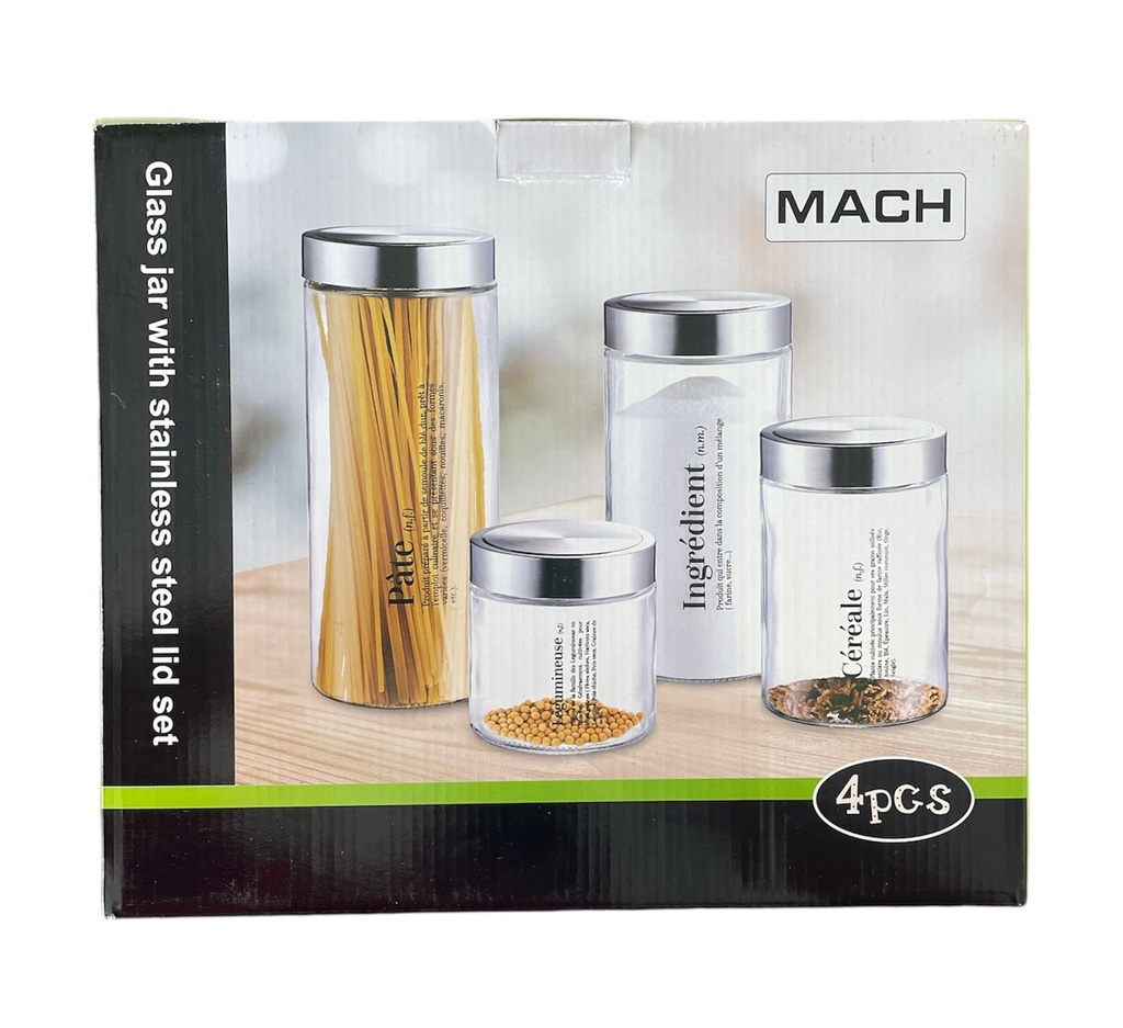 Set de 4 Botes de Vidrio 2200ml, 1700ml, 1250ml, 850ml