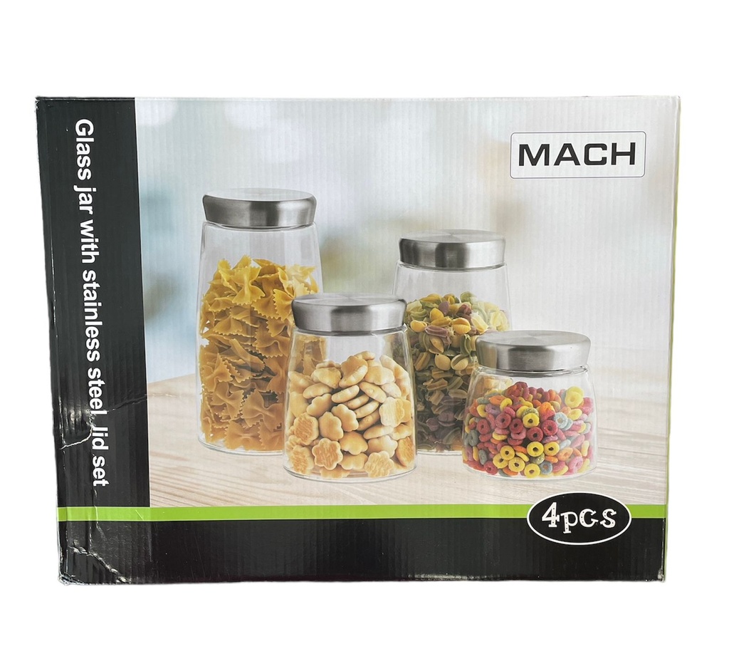 Set de 4 Botes de vidrio 2100ml, 1700ml, 1300ml, 900ml