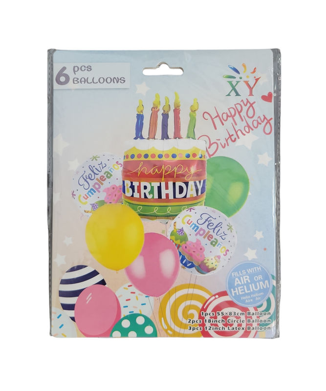globo 6 piezas feliz cumpleaños