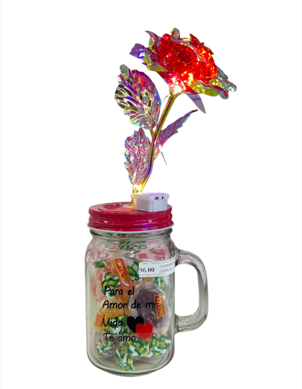 Jarra s. valentin con flor de luz Y dulc