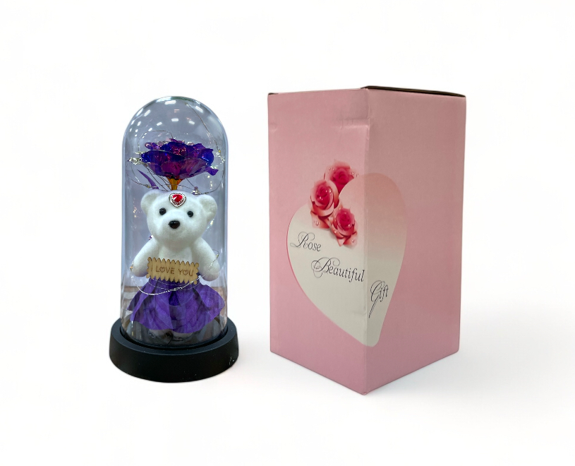 Adorno de Vidrio Rosa con Oso con Luz