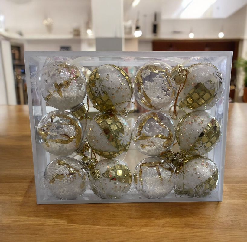 estuche de 12 pelotas navideñas