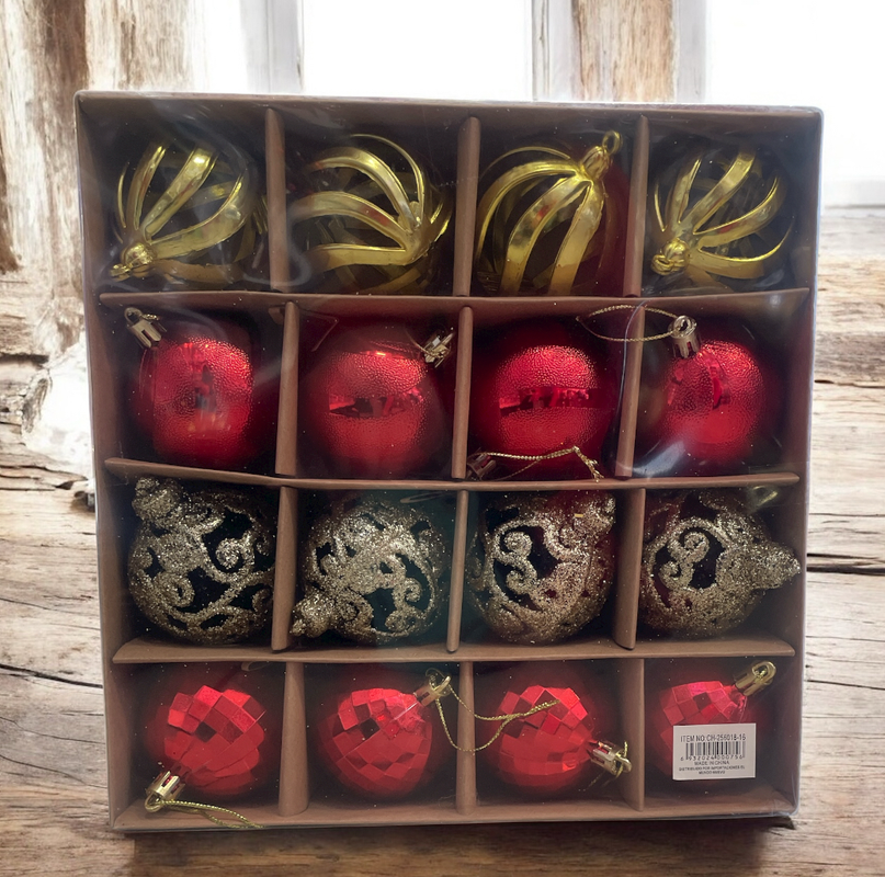 set de 16 pelotas navideñas en caja