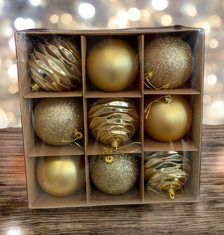 set de 9 esferas navideñas en cajita