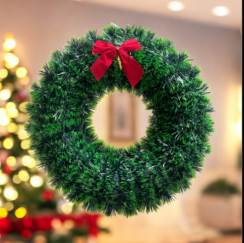 corona navideña con luz