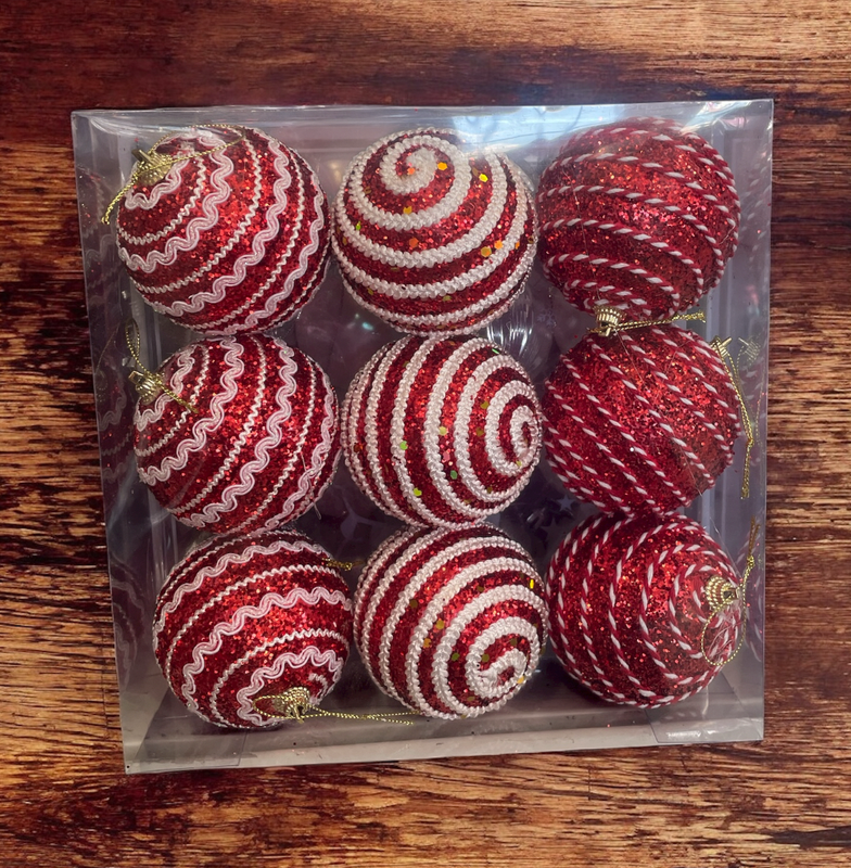 set de 9 pelotas navideñas en estuche