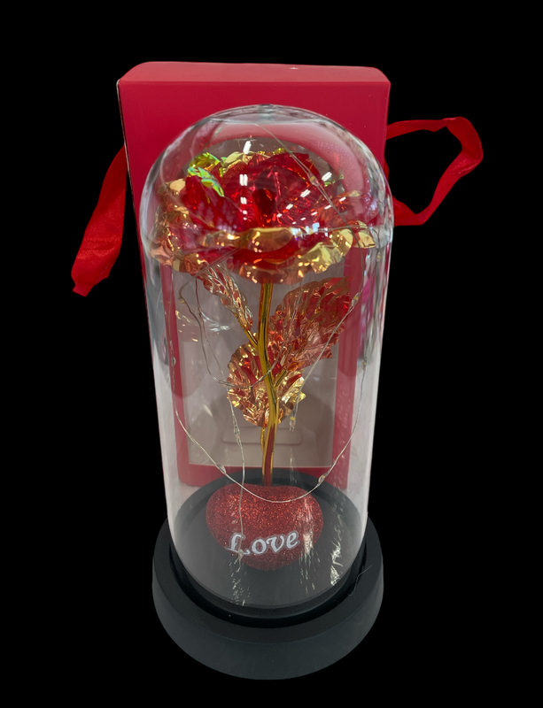 Flor con corazon en estuche con luz