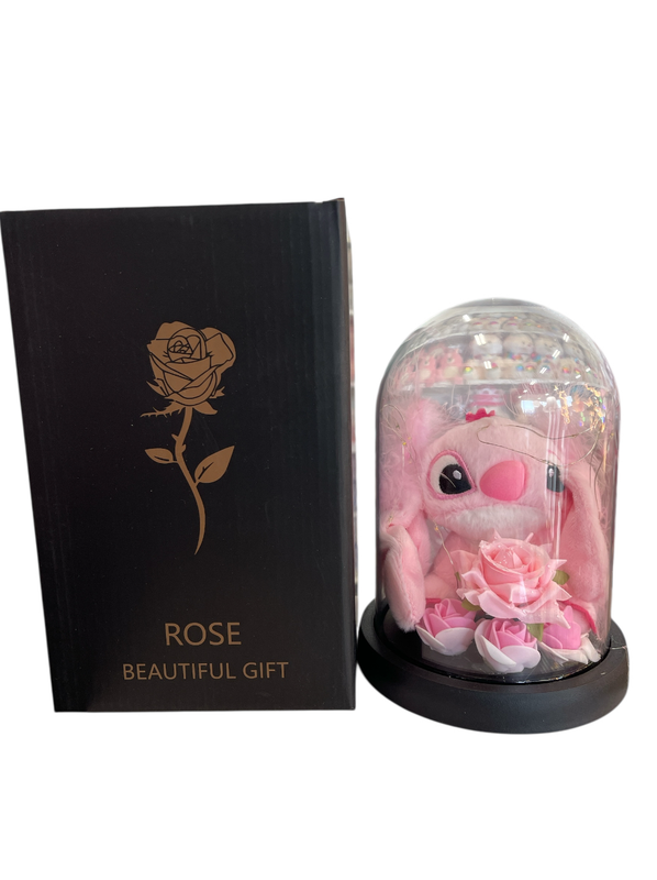 peluche con rosa en estuche con luz