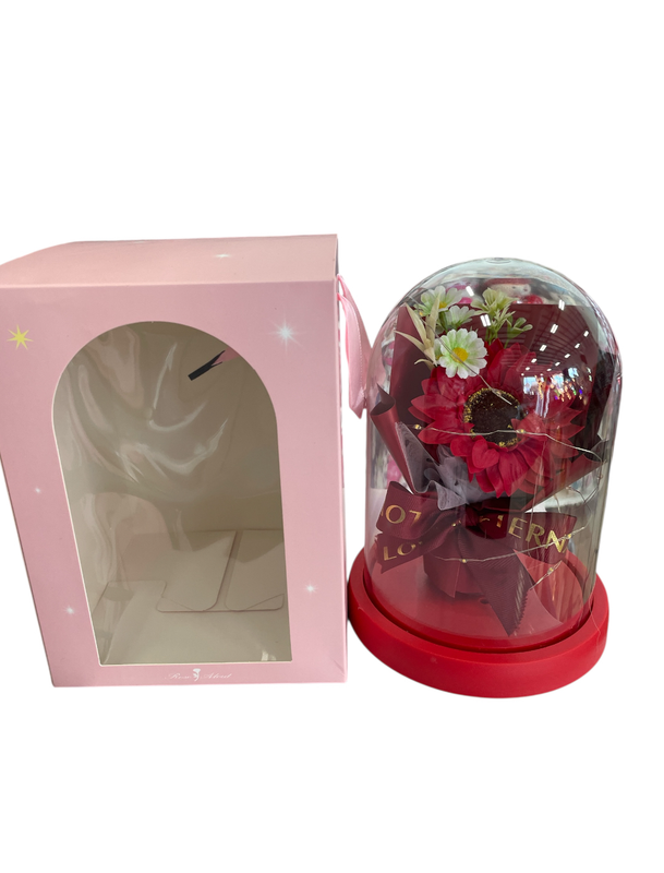 Adorno de vidrio ramo de rosa con luz