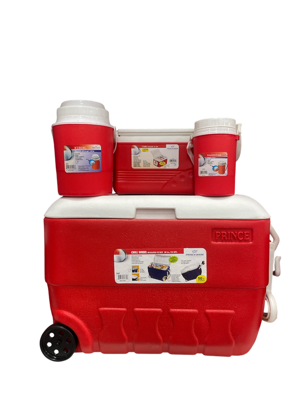 Set de 3 hieleras con carreta 1 termo