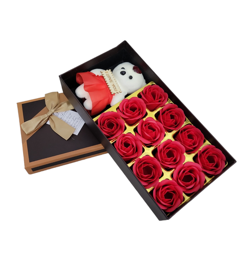 Caja Con osito+12 Rosas