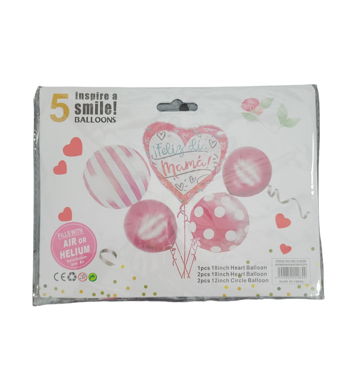 SET DE 5 GLOBOS CON MENSAJE PARA MAMA