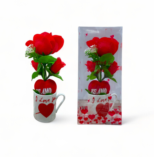 [MC244836] taza con flor y corazon en estuche